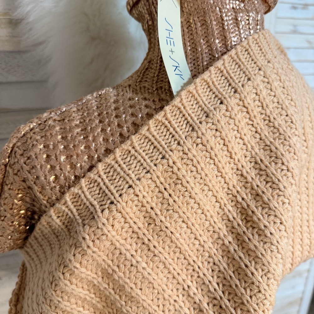 She + Sky Shimmering Gold Turtleneck Sweater - Picture 12 of 12